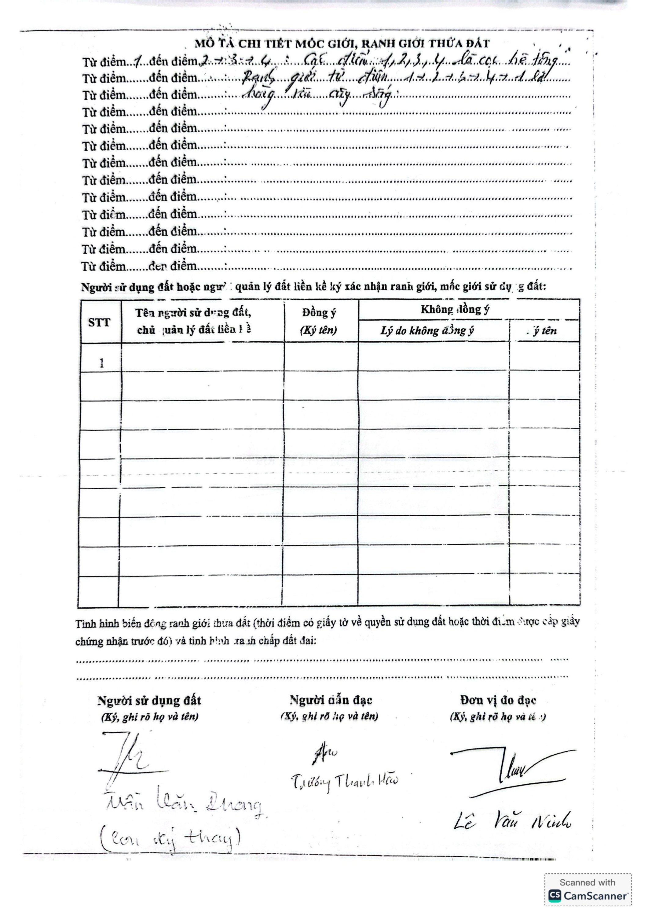 Bản mô tả ranh giới, mốc giới thửa đất số 46 2 0002