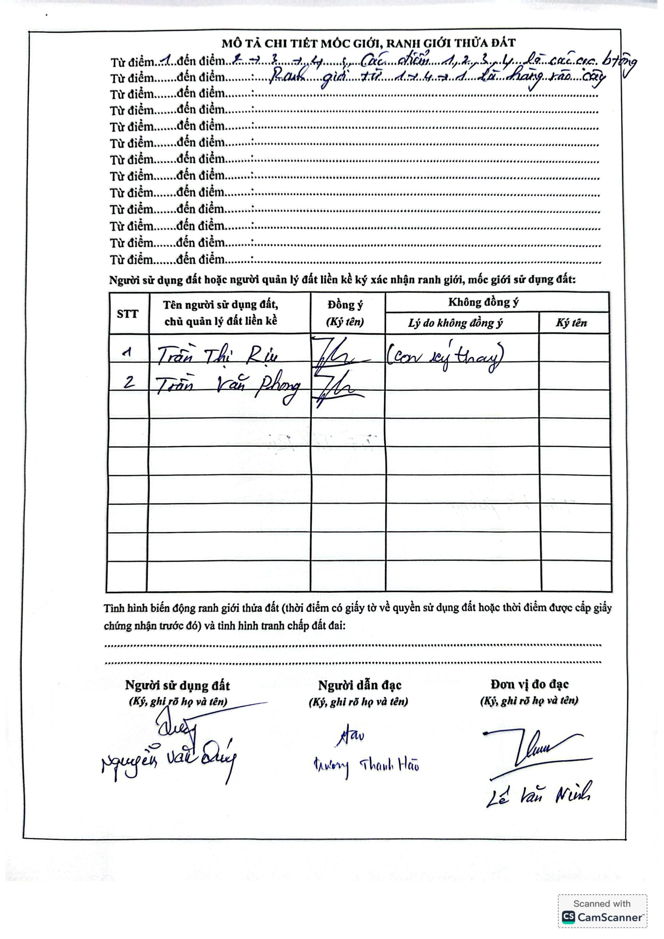 Bản mô tả ranh giới, mốc giới thửa đất số 50 0002