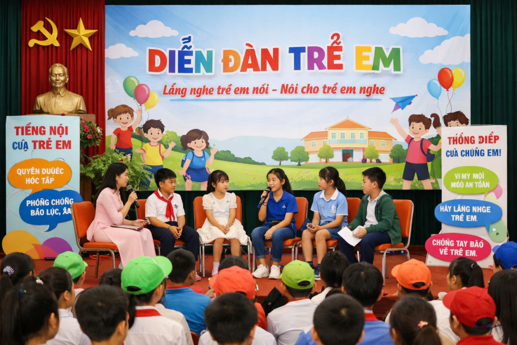 Description: D:\DUYEN\NĂM 2026\BÀI VIẾT\HƯNG THỊNH CÔNG TÁC BẢO TRỢ XÃ HỘI\Diễn đàn trẻ em.png